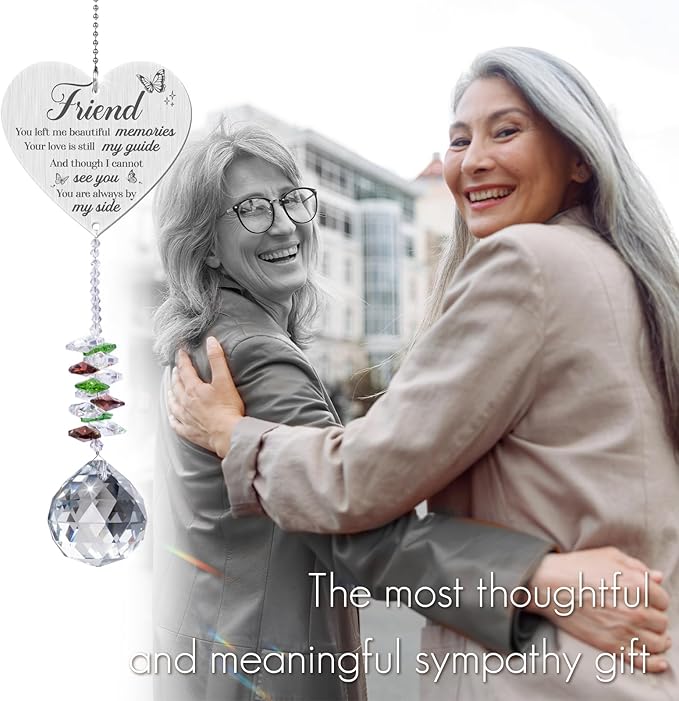 Memorial Crystal Suncatcher,Loss of Best Friend Sympathy Gifts,Friend Memorial Gifts,Hanging Crystals Ornament for Window Rainbow Maker Prisms Home Decor Gift