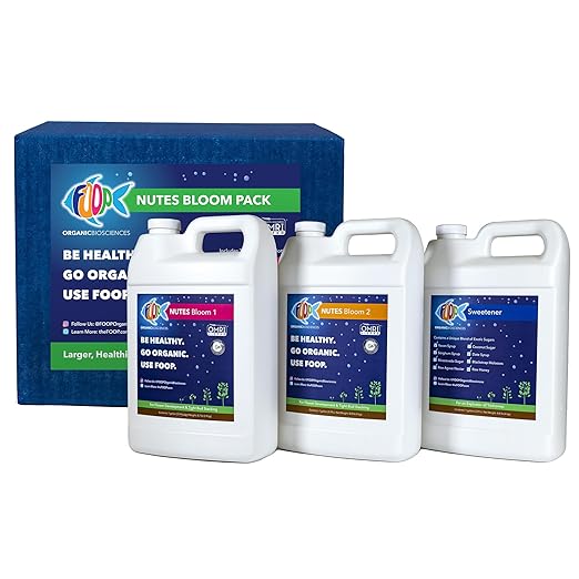 FOOP Nutes Bloom Gallon Pack: Get Tight Buds, Awesome Terpenes and an Explosion of Trichomes | Infused with Cal/Mag, and Silica | Certified Organic | Three 1G Bottles