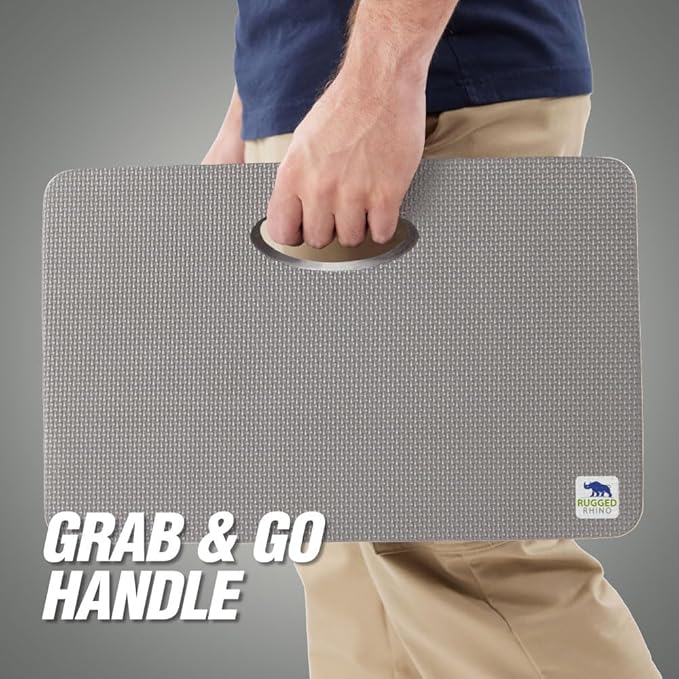 Rugged Rhino Soft Foam Kneeling Pad, Thick Knee Mat Resists Water, Durable Shock Absorbent Pads, Comfortable Strong Rebound, Gardening, Mechanic Tools, Bath Tub Essentials Slate Gray