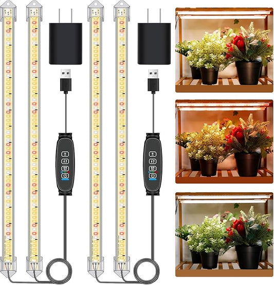 Grow Lights for Indoor Plants, 16 in Full Spectrum Plant Grow Light Strip with Upgrade Timer 3/9/12H, 3 Spectrum Modes, 120 LEDs Sunlike Growing Lamp for Seedlings Hydroponics 2 Heads(2 Pack)