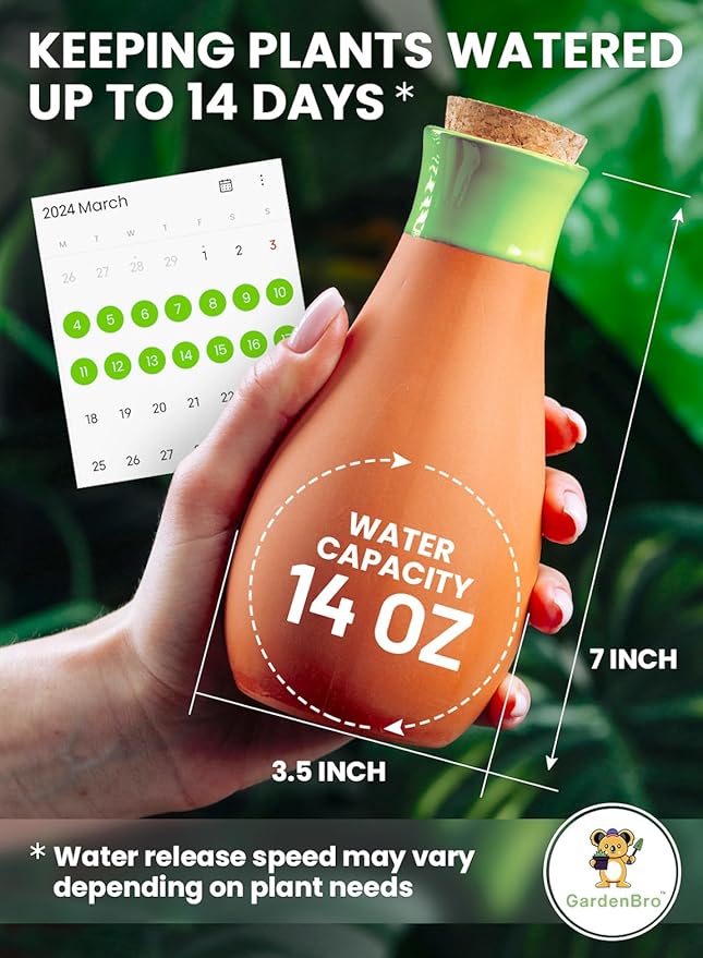 4 Pcs Ollas Terracotta Watering Pots Large- 14 Oz Self Watering Planter Insert Olla Watering System for 1-Week Easy to Refill - Clay Plant Watering Globes for Outdoor & Indoor Plants [4, Pink]