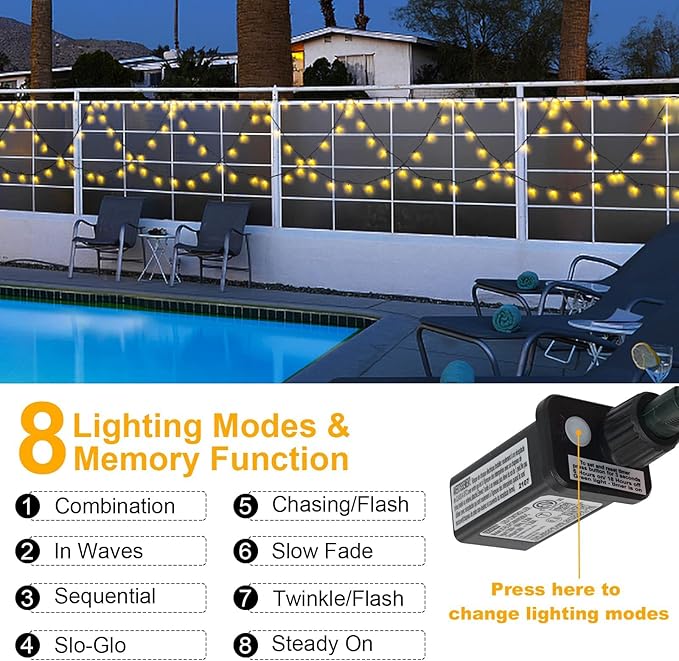 Christmas Decor 380 LED Outdoor Christmas Lights for House 34Ft/10M Warm White Christmas String Lights Outside Xmas Lights Indoor Outdoor for Eaves Yard Garden Decor[8 Modes,Extendable,ETL Listed]
