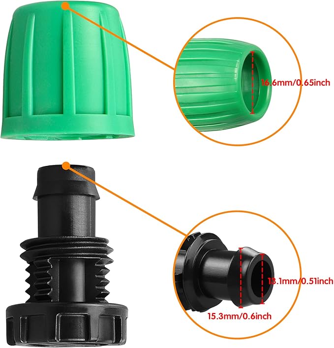 Drip Irrigation Fittings for 1/2 inch Tubing (0.60"-0.63" OD), 12 Pieces Barbed Locked End Plug Connectors, End Caps Drip Line Nuts Connectors for Drip Irrigation Hose (13mm ID)