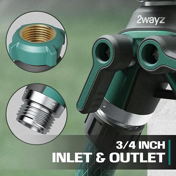 2WAYZ Dual Outlet Water Hose Splitter - Heavy-Duty Brass Y Connector, 360° Rotation, Easy Installation, Leak-Proof Design with Spigot Extender - Ideal for Garden, Washing Machines, Outdoor Faucets