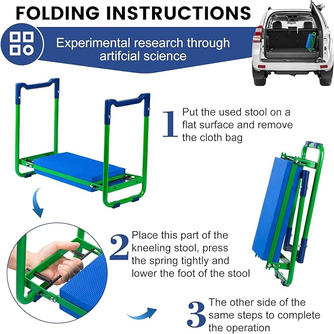 Heavy Duty Garden Kneeler and Seat, Convertible 2-in-1 Design with Thick EVA Cushion & Large Tool Bag, Support for Knee & Back Pain Relief, Durable Gardening Stool for Weeding, Planting