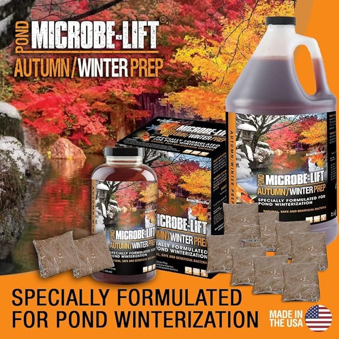 MICROBE-LIFT AUTPREPGK Autumn and Winter Prep Seasonal Conditioner for Ponds and Outdoor Water Gardens, 1 Gallon Liquid and 8 2-Ounce Packets