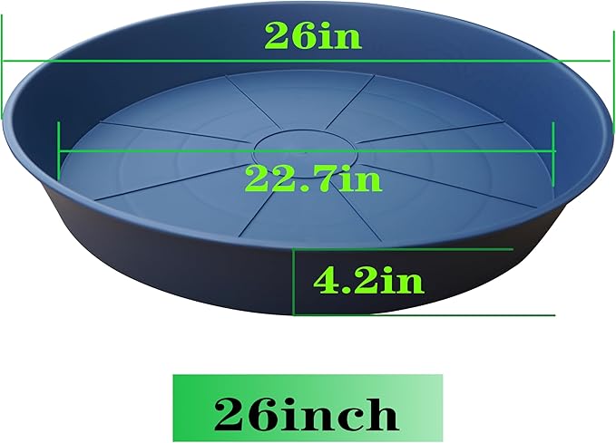 3 Pack of 25 26 inch Plant Saucer (22.7 Inch Base), 4.2" Depth, Large Deep Plastic Flower Planter Water Trays for Indoors Outdoor Bath Bath, Plant Drip Trays for Pot (26", Blue)