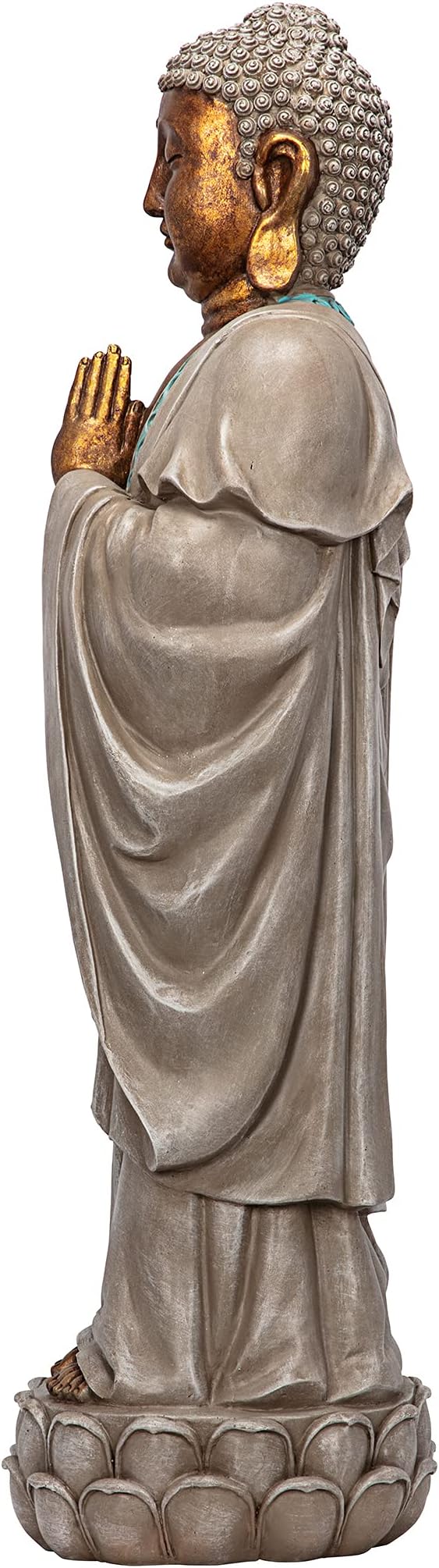 Design Toscano Bodh Gaya Asian Garden Statue, 9 inches wide, 30 inches tall, Cast Stone Resin, Faux Stone & Metallic Finish