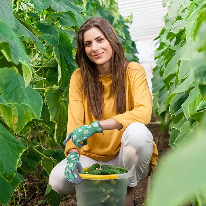 Womens Gardening Weeding Working Gloves, Leather Garden Glove for Women Thorn Proof No Stab for Digging, Planting,Pruning