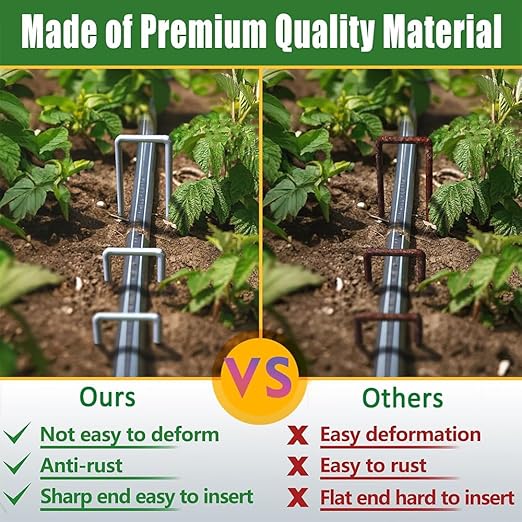 50 Pack Heavy Duty Garden Staples 6 Inch 11 Gauge Landscape Staples Galvanized Ground Stakes Anti-Rust Landscape Fabric Staples Garden Stakes for Irrigation Tubing, Fence, Weed Barrier, Ground Cover