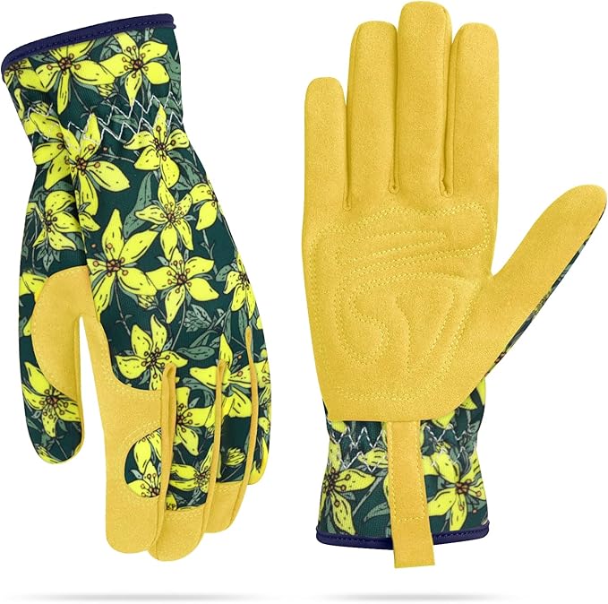 Womens Gardening Weeding Working Gloves, Leather Garden Glove for Women Thorn Proof No Stab for Digging, Planting,Pruning