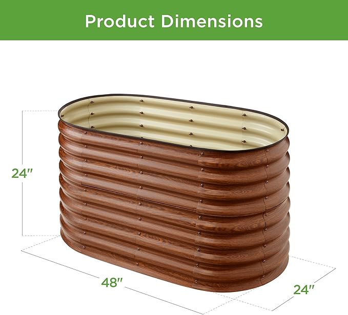 Best Choice Products 4x2x2ft Outdoor Metal Raised Garden Bed, Oval Deep Root Planter Box for Vegetables, Flowers, Herbs, and Succulents w/ 101 Gallon Capacity, Rubber Edge Guard - Wood Grain