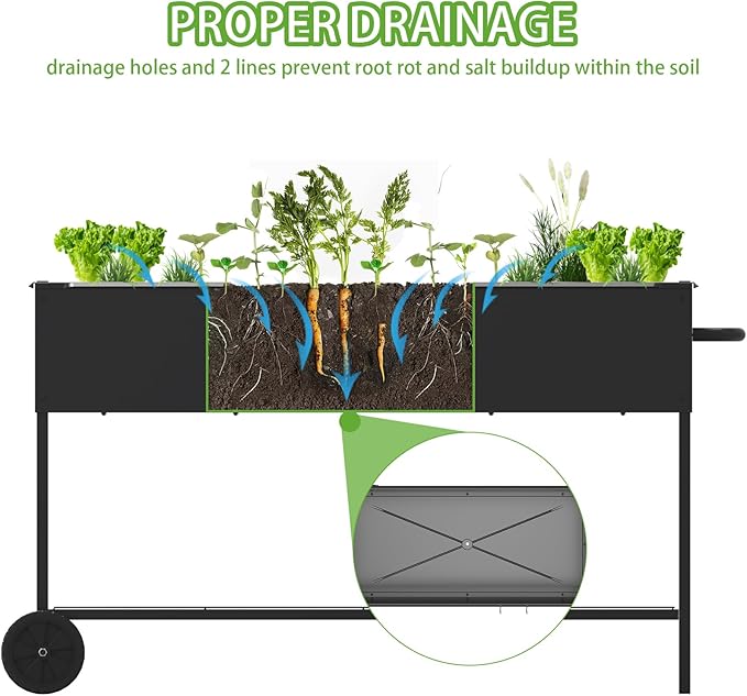 51 × 26 × 32 Inches Raised Garden Bed with Legs/Storage Shelf, Mobile Planter Box for Outdoor Plants, Elevated Garden Bed for Backyard, Balcony, Black