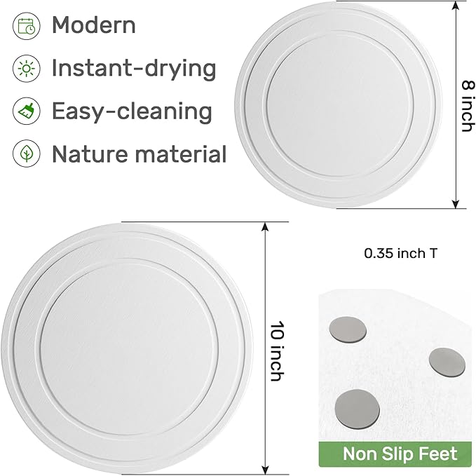 Diatomaceous Earth Plant Saucer for Indoor, 2 Pack 10 inch, Instant Dry Pot Saucer, Plant Drip & Drainage Tray for Indoor, Off White