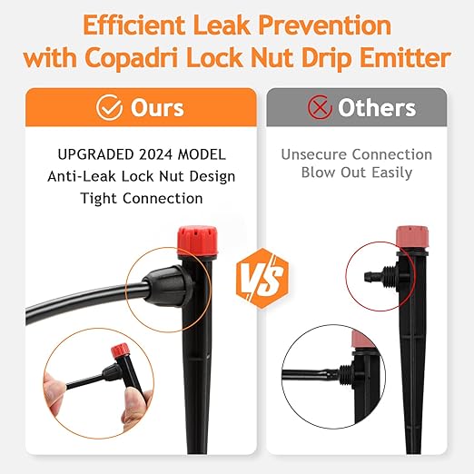 50pcs Drip Emitters for 1/4" Irrigation Tubing, Easy Connect Adjustable 360 Degree Water Flow Irrigation Sprayer On 5" Stake for 4/7mm Tube Locked Irrigation Drippers for Garden Flower Plant