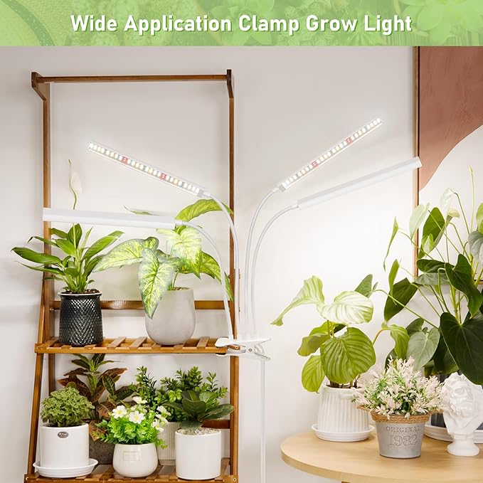 FOXGARDEN® Plant Lights for Indoor Growing, Grow Light Full Spectrum with Timer 4/8/12 H, Four-Head 208 LED Grow Lamp with Flexible Gooseneck & Clamp on Desk, 4 Brightness Levels for Indoor Plants