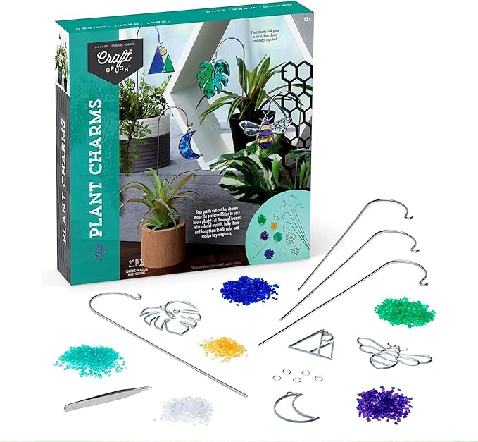 Craft Crush Plant Charms Kit – Makes 4 Suncatcher Charms for Plants – Metal Garden Stakes & Decorative Ornaments for Plant Lovers, Gift, Home Decor, Teens & Adults - DIY Art & Craft Kit - Ages 13+