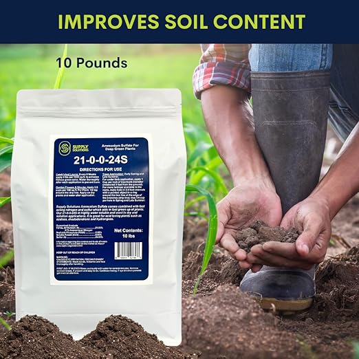 21-0-0-24S Ammonium Sulfate for Deep Green Plants - Soil Acidifier for Blueberry Blooms, Azalea and Magnolia Tree Fertilizer - Sulfur for Plants Nitrogen Fertilizer (10 Pounds)