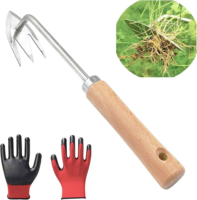 Gardening Weed Puller Tool,V-Shaped Hand Weeding Pulling Tool,Weed Removal Tool,Wood Handle Weeder Tool for Garden,Uprooting Weed Remover Tools (12.6 inch)