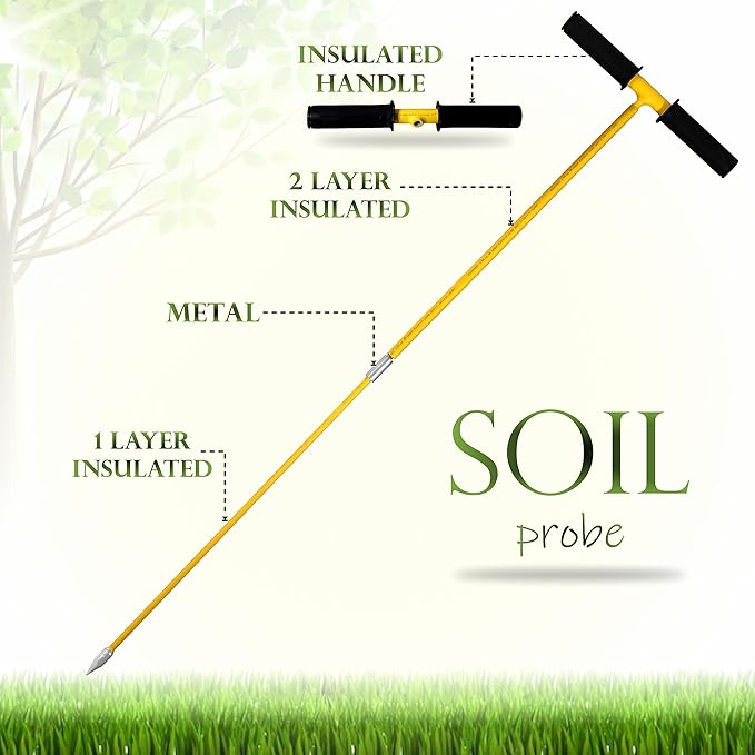 Febtech - Insulated Metal Soil Probe Rod - Septic Tank Probe - 32-Inch Long Overall, 3/8" Septic Tank Finder Probing Rod,T-Handle Septic Tank Locator Tool For Gardening, Agriculture, Septic Systems