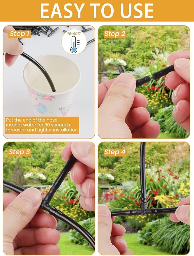 100pcs 1/4" Universal Barbed Tee Fittings, Kalolary Barbed Connectors Drip Irrigation for 1/4 Inch Water Hose Connectors 4mm/7mm Water Tube Drip Irrigation Watering System