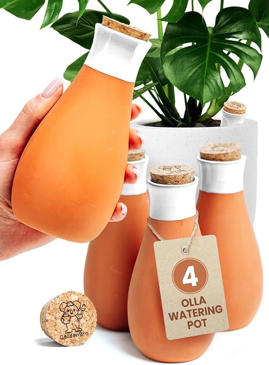 4 Pcs Ollas Terracotta Watering Pots Large- 14 Oz Self Watering Planter Insert Olla Watering System for 1-Week Easy to Refill - Clay Plant Watering Globes for Outdoor & Indoor Plants [4, White]