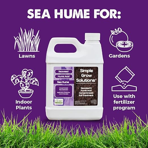 Sea Kelp for Lawn & Plants- OMRI Listed for Organic Use- Seaweed Soil Treatment for Turf Grass & Garden- Sea Hume- Simple Lawn Solutions (32 Ounce)