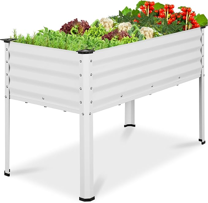 Best Choice Products 48x24x30in Galvanized Raised Garden Bed, Metal Elevated Planter Box, Vegetable Garden for Backyard, Patio, Balcony - White