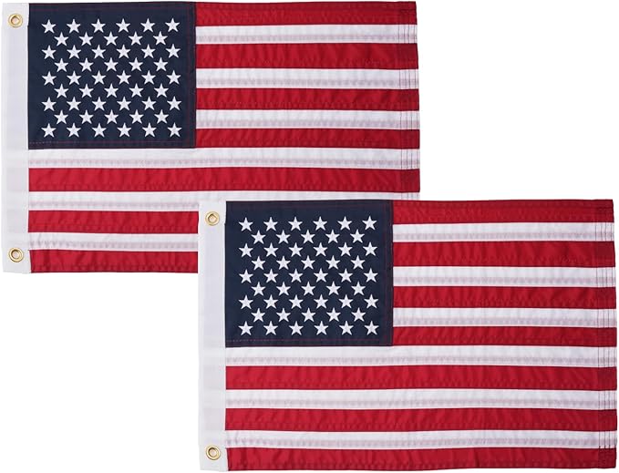 AZCOVER 2 Pack American Flag 12x18 Inch Boat Flag for Outside, 210D USA Small American Flags with Embroidered Stars Sewn Stipes and Brass Grommets for Marine Yacht UTV
