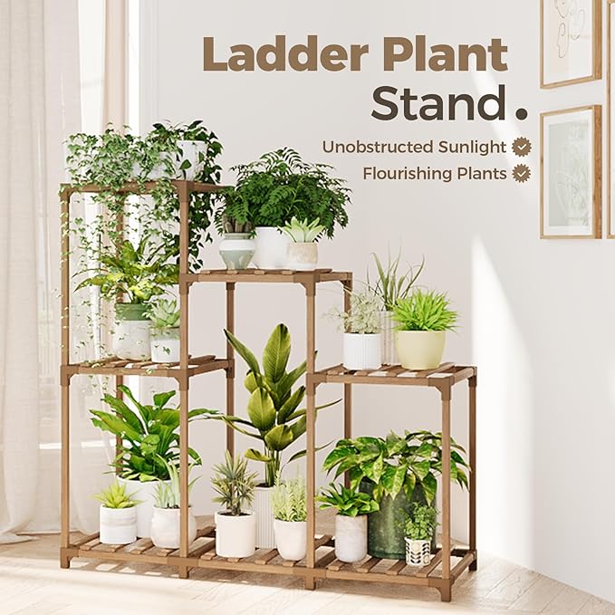 Bamworld Plant Stand Indoor Wood Plant Shelf Tiered Plant Rack for Multiple Plants Upgrade 7 Pots Ladder Plant Holder Plant Table for Mulitiple Pots Boho Decor Home Decor