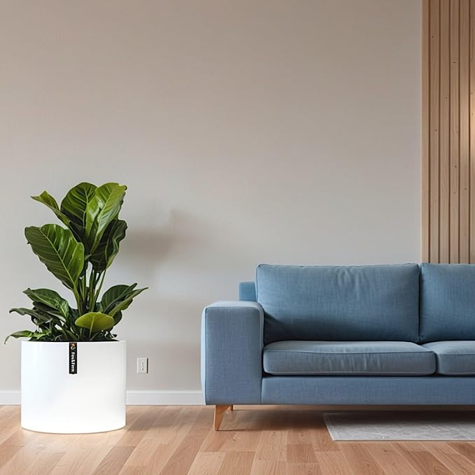 Fox & Fern 18.7 Inch Extra Large Planter — Premium Lightweight Fiberstone Matte White Plant Pot with Drainage Plug; Extra Large Planter for Indoor & Outdoor Use; Weather Resistant & UV Resistant