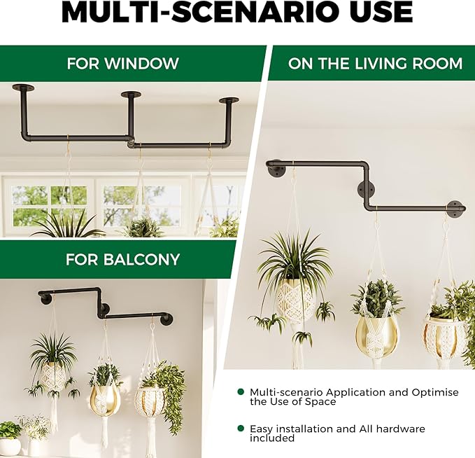 Bamworld Hanging Planters for Indoor Plants Plant Hanger Indoor Hanging Plant Holder Window Plant Shelves Metal Rod(Pot&Plant Not Included) 37in