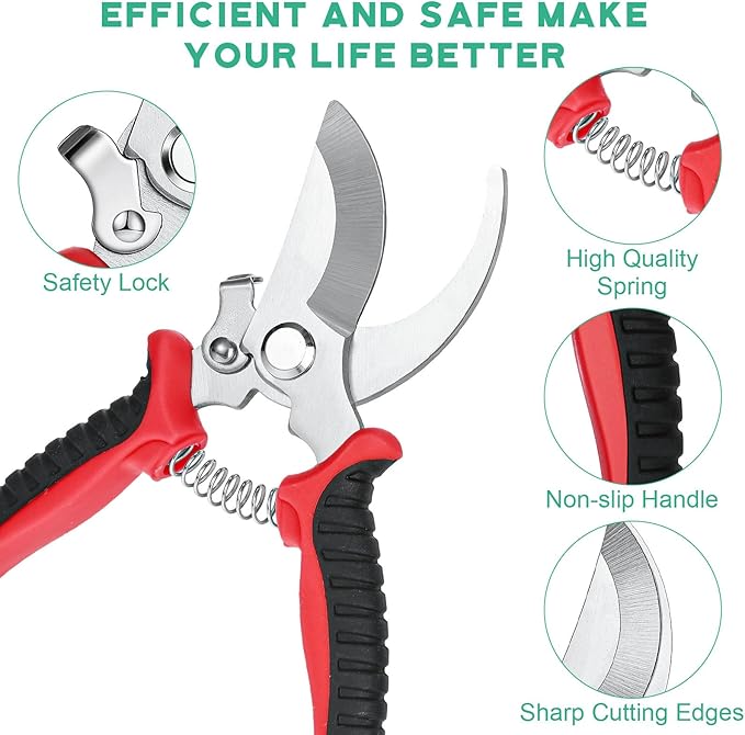 Lothee 12 Pcs Pruning Shears Bulk for Gardening Flower Shears, Floral Scissors 7.5 Inch Bypass Garden Hand Shears Clippers for Cutting Flowers, Trimming Plants Heavy Duty Garden Tools(Red)