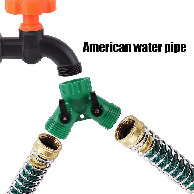2 Way Y Water Splitter Connector for 3/4" Inch Garden Hose Spigot Faucet，with US Standard 3/4" Female GHT to 1/2' Hose Adapter for Drip Irrigation Tubing (.52" ID,.58" –.62" OD)
