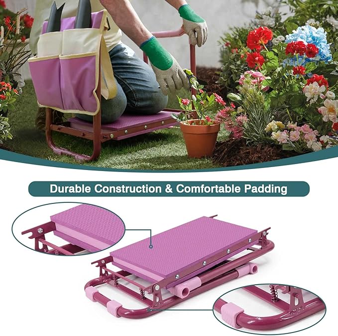 Foldable Garden Kneeler and Seat，Portable Garden Kneeler Stool - Heavy Duty Garden Bench, Resistant Garden Stool, Comfortable EVA Foam Cushion - Ideal for Women's Gardening， Camping...