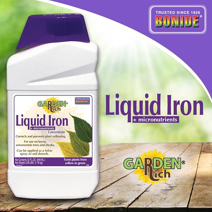 Bonide Garden Rich Liquid Iron + Micronutrients, 32 oz Concentrate for Outdoors, Keeps Lawn and Garden Green
