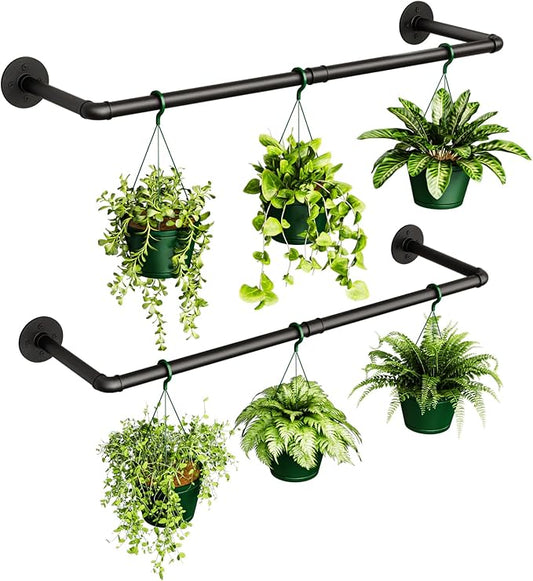 Bamworld Hanging Planters 2PCS for Indoor Plants Hanging Plant Holder Plant Hanger Indoor Ceiling Window Plant Shelves Wall Mount Black Metal Rod(Pot&Plant Not Included)
