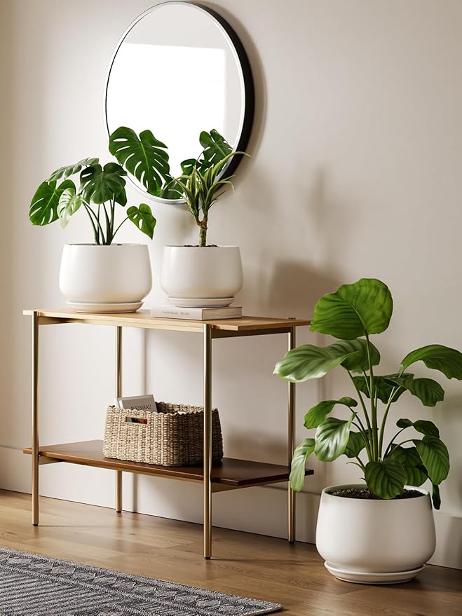 LE TAUCI Ceramic Planters, 10 Inch Pots for Plants, Indoor Plant Pots with Drainage Holes and Saucers, Modern Planters Fit Mid Century Plant Stand, Flower Pots for Indoor Plants, White