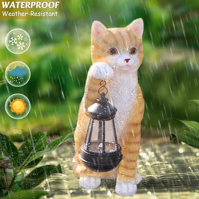 Cat Statues for Garden - Solar Powered Outdoor Cat Garden Statue, Crafted Garden Sculptures & Statues for Patio, Yard, Lawn, Gardening Gifts for Women and Mom(11" Cat)