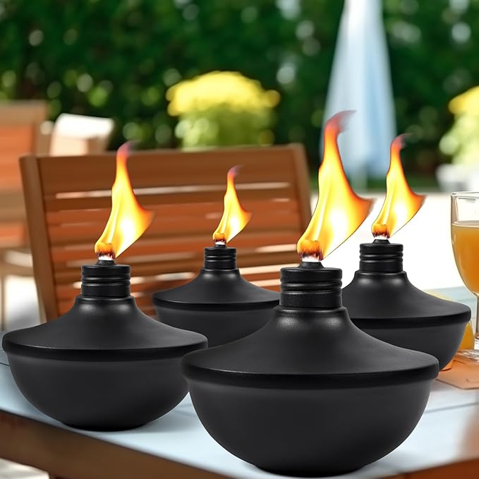 6-Pack Upgraded Tabletop Torches, 24 oz Citronella Torch Lights, Refillable Torch with Wicks, Covers, and Funnel Included - Ideal for Garden, Patio, Deck, Yard, Party, Landscape