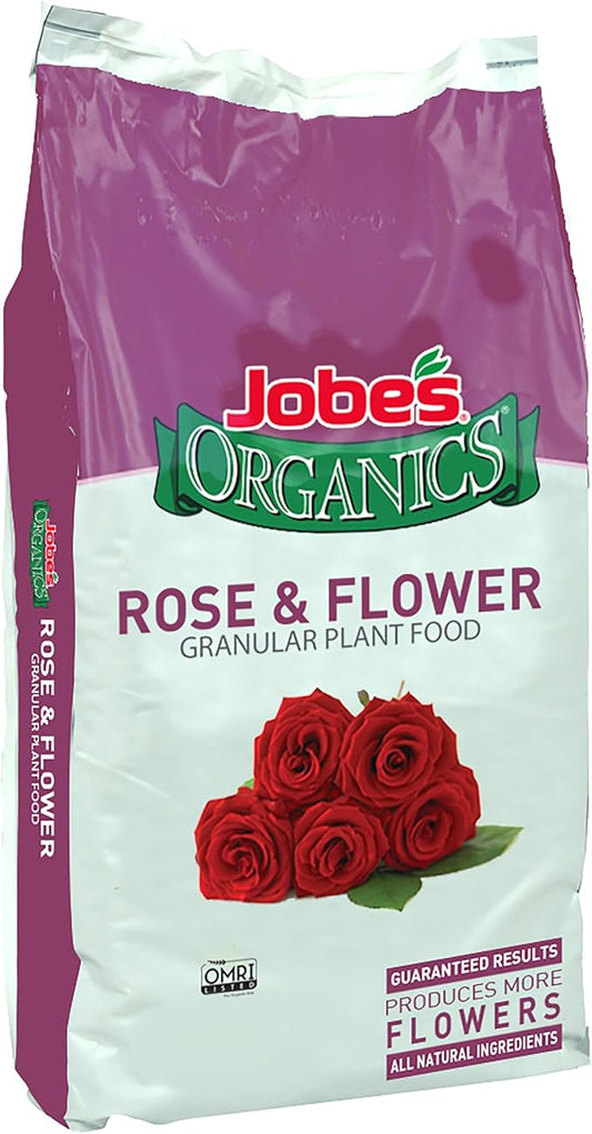 Jobe's Organics Granular Rose Fertilizer, Organic Plant Fertilizer for Rose, Hydrangea, Hibiscus, Azalea, and Other Flowering Shrubs, 16 lbs Bag