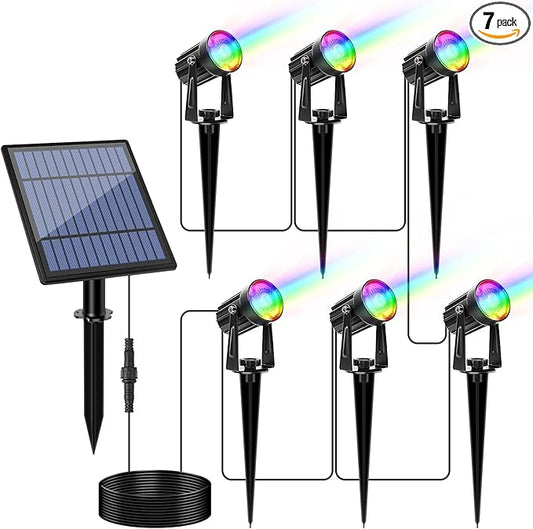 APONUO Christmas Solar Spot Lights Outdoor Color Changing,2 Colors Modes Metal Solar Landscape Lighting RGB Spotlights Waterproof 6-in-1 Wall Lamp for Patio, Pathway, Yard, Garden, Holiday Decoration