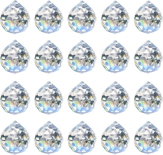 Merrynine 30mm/1.18" 20pcs Crystal Prism Suncatcher for Windows Hanging, Clear Glass Crystal Sun Catcher Beads for Pendants Maker, Crystal Balls for Indoor Window, Feng Shui, Women Girl Gifts