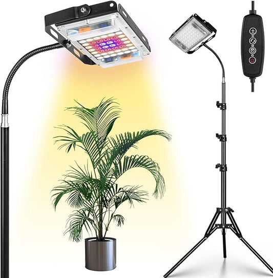 LBW Grow Light with Stand, Full Spectrum LED Plant Light for Indoor Plants, Floor Grow Lamp with 63" Adjustable Tripod, 4H/8H/12H Timer, 6 Dimmable Brightness, Ideal for Tall Plants