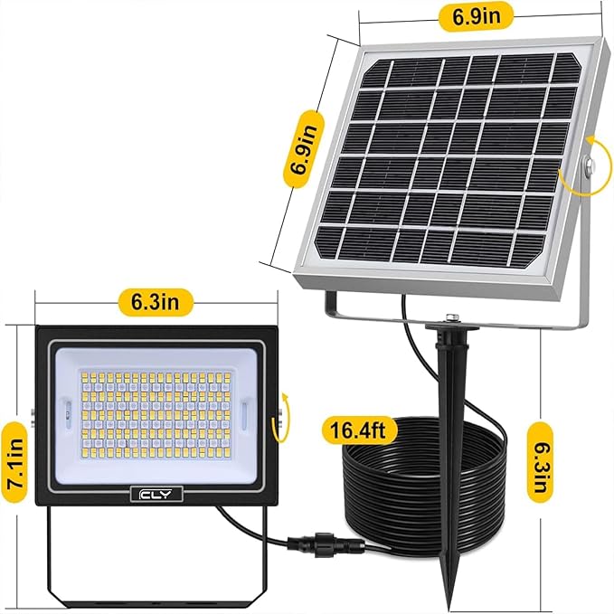 CLY Solar LED Flood Light Outdoor RGBCW Color Changing Floodlight with RF Remote, RGB 2700K 6500K Dimmable,16.4ft Cable IP66 Waterproof Solar Powered Security Light for Garden Tree Christmas Party