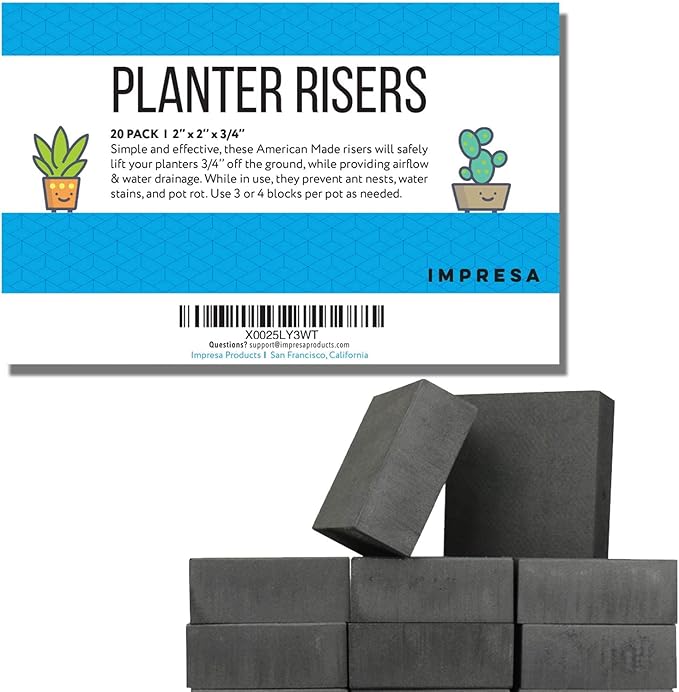 IMPRESA 20 Pack Pot Feet for Outdoor Planters - Invisible Plant Risers for Medium and Large Sized Heavy Pots - 3/4" Elevators - Work Great On Patio and Deck Use