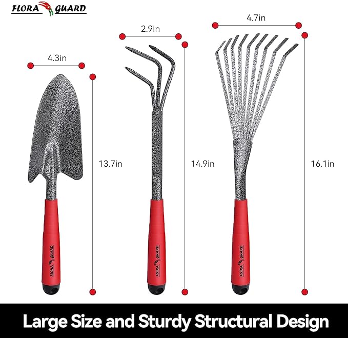 FLORA GUARD FLORA GUARD Garden Tool Set， 6 Piece Heavy Duty, Large Size Gardening Hand Tools, Sturdy & Durable, Classic Utility Gardening Gift for Seniors and Women