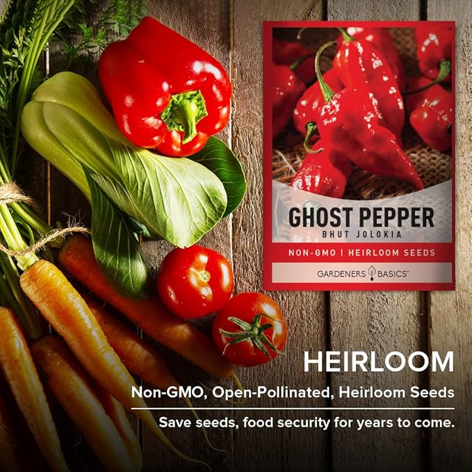 Gardeners Basics, Ghost Pepper Seeds for Planting Spicy Hot - Heirloom Non-GMO Hot Pepper Seeds for Home Garden Vegetables Makes a Great Plant Gift for Gardening