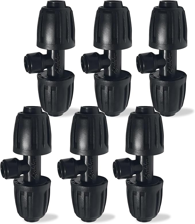 6 Pack 1/2'' to 1/4'' Drip Irrigation Fittings, Push-to-Connect 3 Way Drip Irrigation Part Barbed Tee Connectors, Anti-Leak Locked Splitter Fitting for 1/2" Irrigation Tubing (0.6''-0.67''OD)