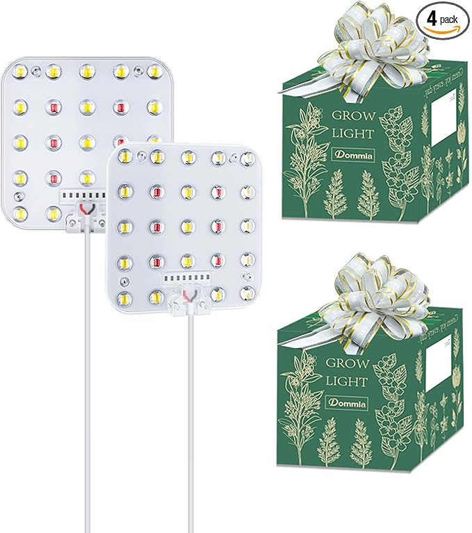DOMMIA Grow Light, 4-Pack LED Plant Lights for Indoor Growing, 6/12/16H Timer Auto On Off, 4-Level Dimmable, Sunlike Full Spectrum with Optical Lens,Under Cabinet, Idea Garden Gift 4200K Natural White